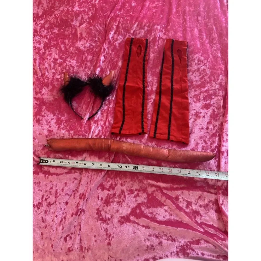 Red Black Devil Costume Set Halloween Cosplay Tail Horns Sleeves Character Kit